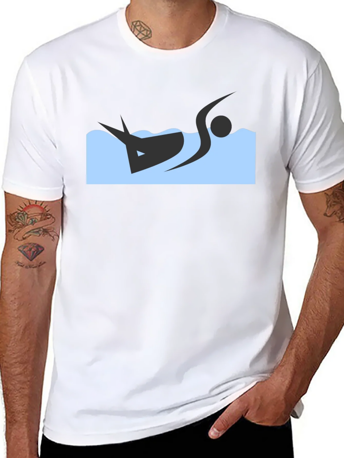 Black T-Shirt with Swimmer Design product image 7