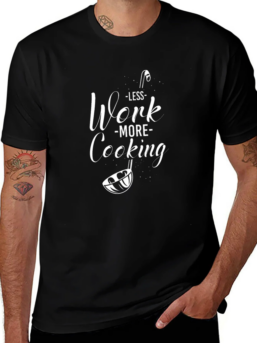 Less Work More Cooking T-Shirt Funny Chef Tee product image 1
