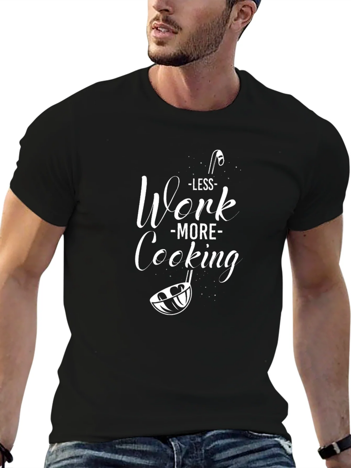 Less Work More Cooking T-Shirt Funny Chef Tee product image 6
