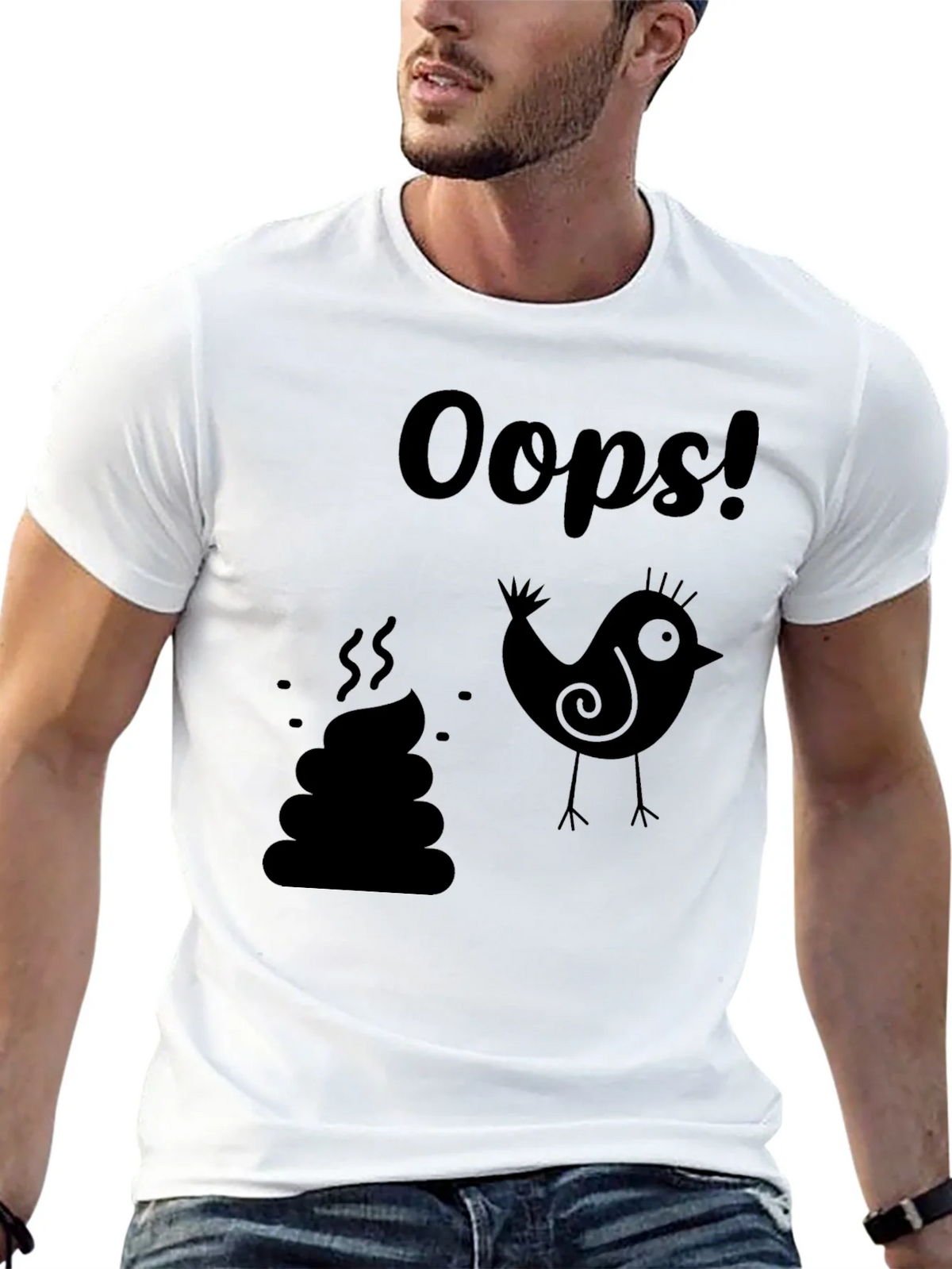 Oops! Bird Poop Graphic T-Shirt - Unisex Black Tee product image 1